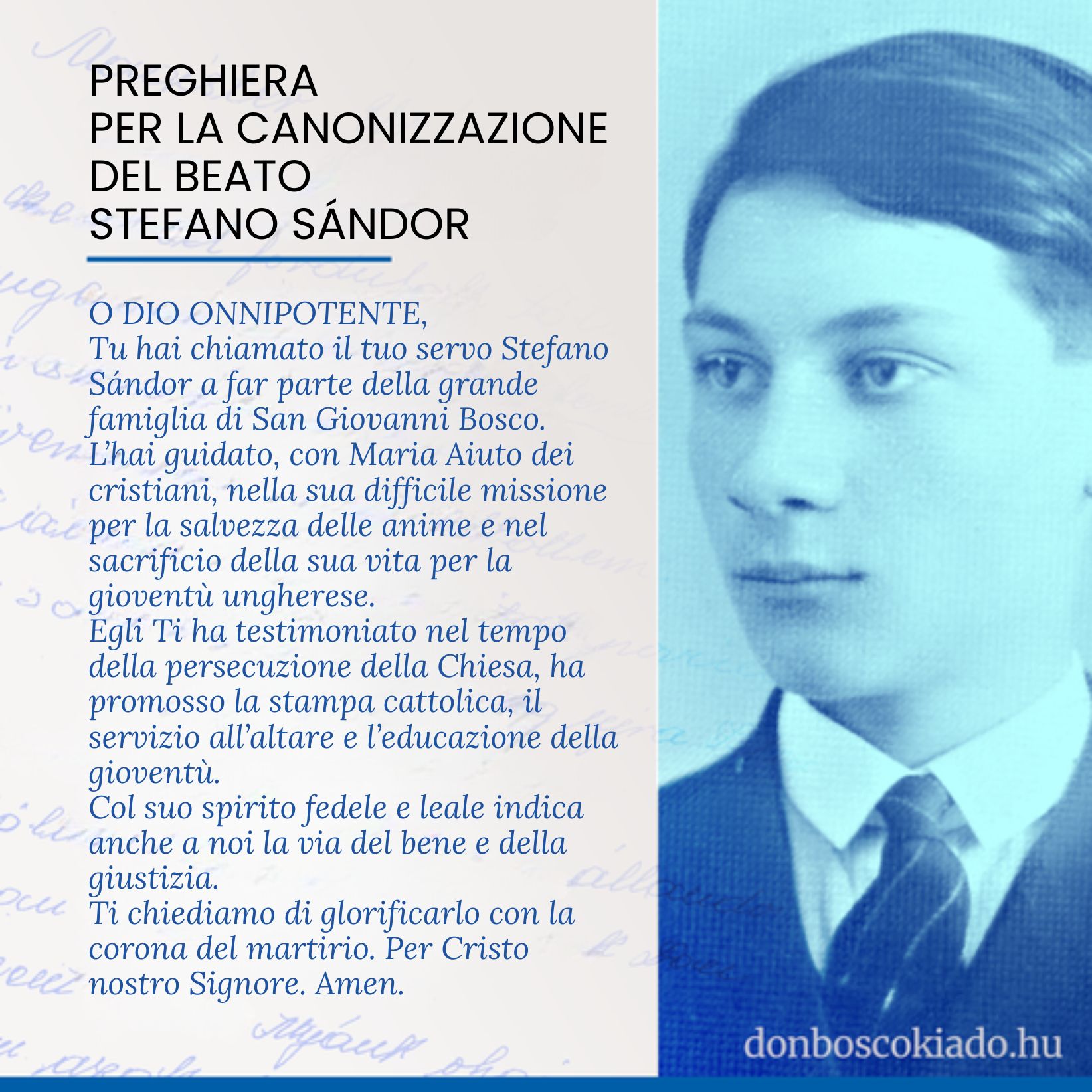 Ima Boldog Sándor István szenttéavatásáért