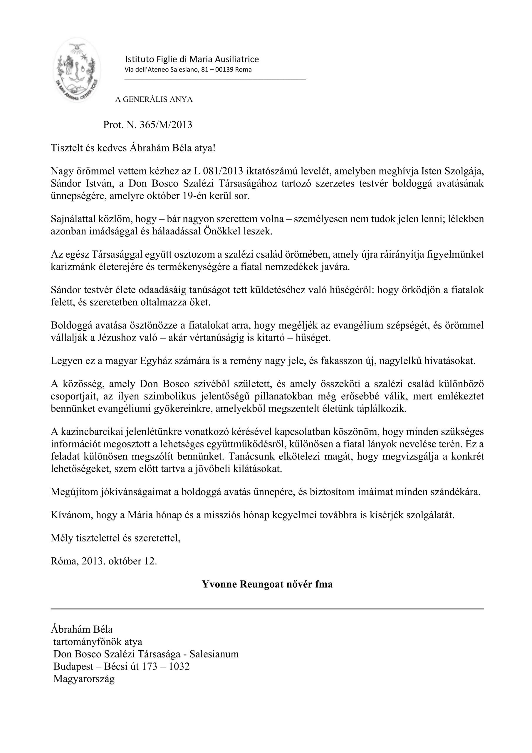 Sandor Istvan boldoggaavatasa FMA-level